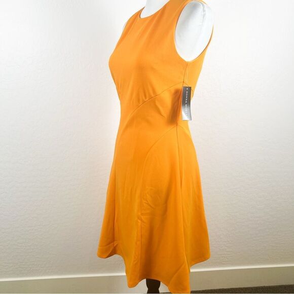 Donna Morgan Hartley Fit Flare Short Dress Orange Crepe Sleeveless Size 2 NWT - Picture 10 of 16